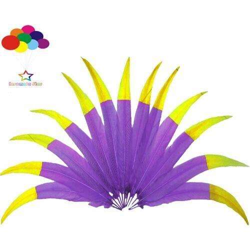 50pcs 100% natural silver pheasant feather dyed purple and yellow tail 16-32inch/40-80cm for Diy costume mask headdress