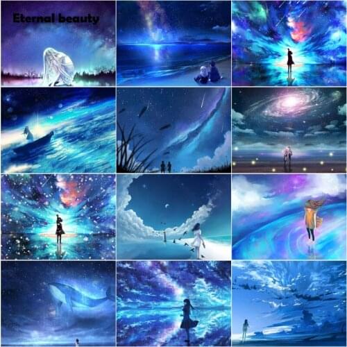 Diamond Painting Cross Stitch Kits Night Sky View Landscape By The Sea Needlework Full Square Round Drill Diamond Embroidery