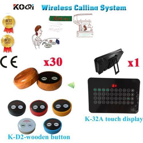 Wireless Table Bell Paging System Caller Ycall Transmitter For Waiter Call Restaurant Display Board CE(1 display+30 call button)