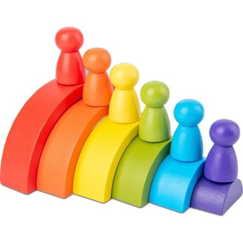 Baby Wooden Toys Rainbow Blocks Loose Parts Creative Wood Rainbow Stacked Balance Block Children Educational Montessori Toys