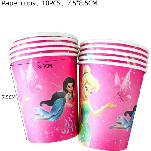 Disney Tinker Bell Party Happy Birthday Baby Shower Disposable Tableware Cartoon Pictures Cup And Tray Tissue