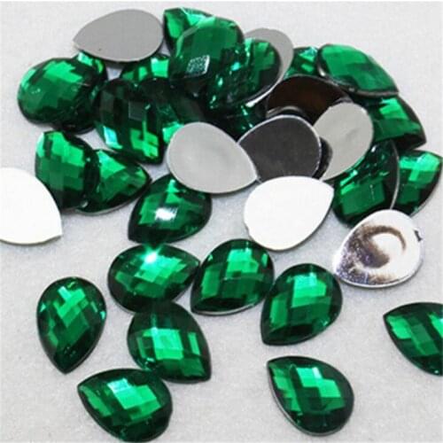 DIY Bling Emerald Color Drop Shape Lattice Faceted Acrylic Rhinestones Flatback Acrylic Stone for Hand Craft Art Decoration