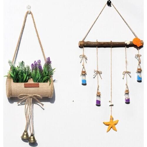 Artificial Flower Plant Macrame Ornaments Simulation Wall Hanging Flower Basket Lavender Jute Fake Flower Home Garden Decoration
