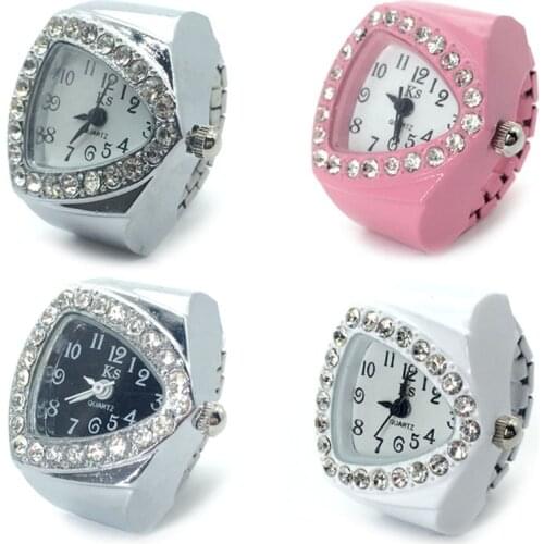 Personality Atmospheric Multipurpose Mini Crystal Watch Ring Women Creative Fashion Student Quartz Rhinestone Clock Rings