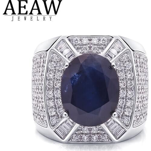 AEAW Centre 8ct lab sapphire accent melee white moissanite Wedding Engagement Ring For Women Solitare Ring Gold