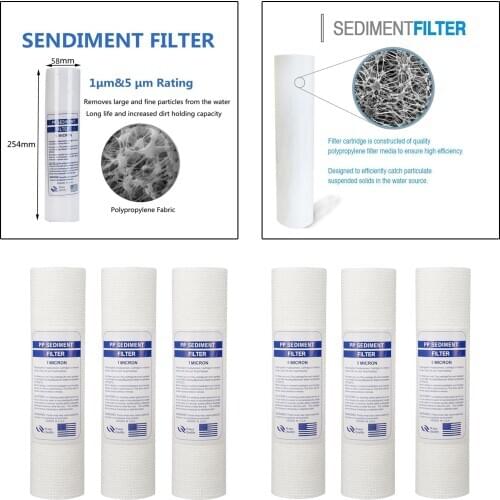 Pack of 3 1/5 Micron 10" Sediment Water Filter Replacement Cartridge, House Sediment Filtration Accessories
