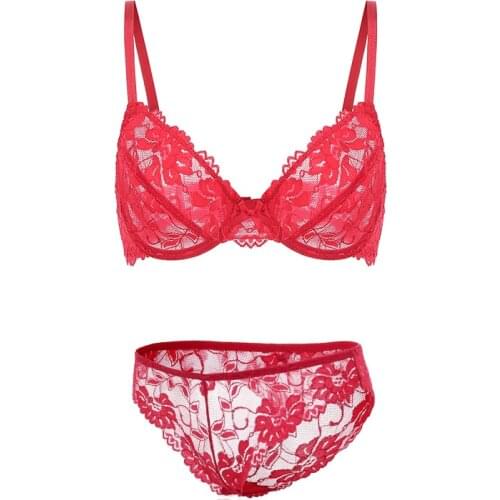 Large Cup Intimates Hollow out Lace Bra And Briefs France Sexy Women Ultra-thin Underwear Bra Set Sexy Lingerie Bra Up
