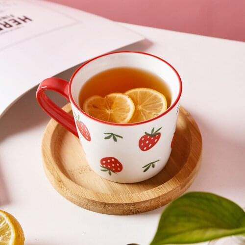 350ml Strawberry Mug Easy To Clean Glazed Ceramic Cup with Spoon Add A Sugar To Life Quality Material Healthy Sweet Coffee Cup