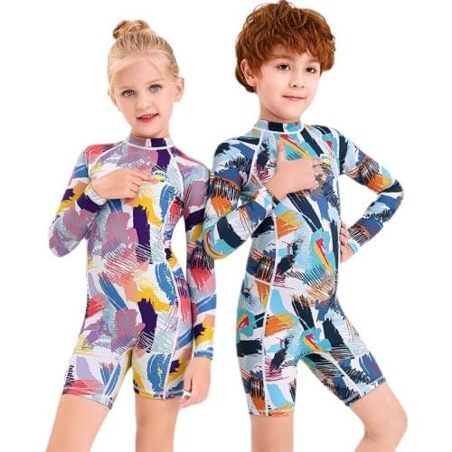 Girls Swimsuit UPF 50+ UV One Piece Swimwear Printed 2-10 Years Boys Kids Back Zip Rash Guard Bathing Suits Sunsuit Sun UV