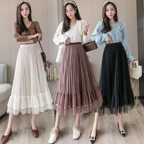Summer womens skirt Harajuku Korean fashion curling ribbon stitching mesh large size black short skirt holiday pleated mini ski