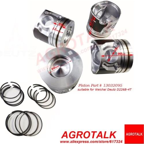 Set of pistons ( 13032095EH07 ) with piston rings for Weichai Deutz D226B-4T for tractor like Taishan KAMA KM804 tractor