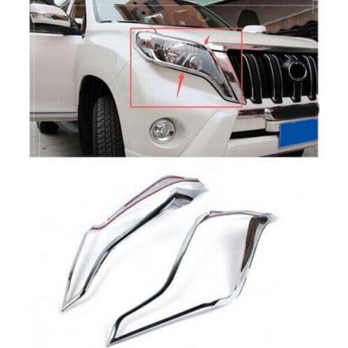 For Toyota Land Cruiser Prado FJ150 2014 2015 ABS Chrome Plated Head Light Cover Precut Overlays 2pcs/set 2015