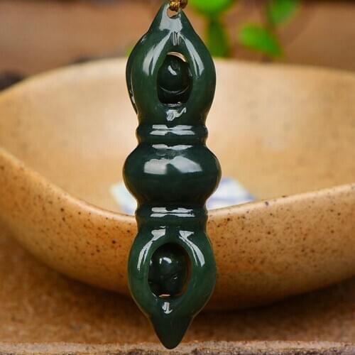 NATURAL DARK GREEN HETIAN NEPHRITE STONE PENDANT CARVED BUDDHIST LUCKY AMULET JADE PENDANTS NECKLACE WOMEN MENS FINE JEWELRY