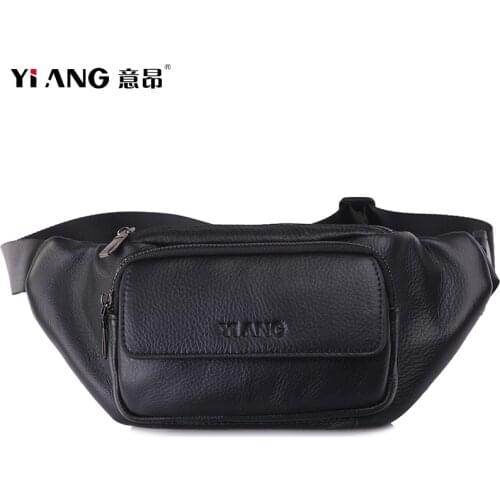 New leather mens waist bag multi-functional messenger bag leisure sports waist bag top layer cowhide chest bag