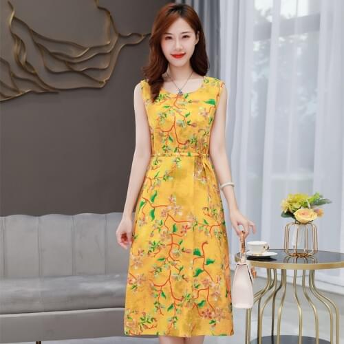 Women Summer Dress Fashion Plus Size Print Sleeveless Vintage Bohemia O-Neck Dress Sundress