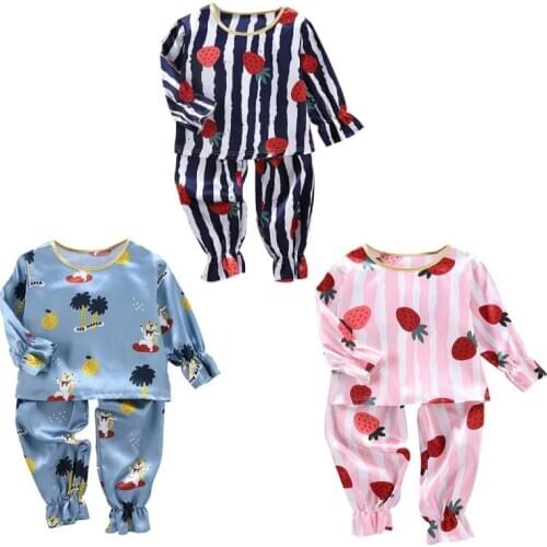Toddler Baby Cartoon Nightgown Set Kids Girls Boys Long Sleeve Blouse Tops + Pants Pajama Sets 2021