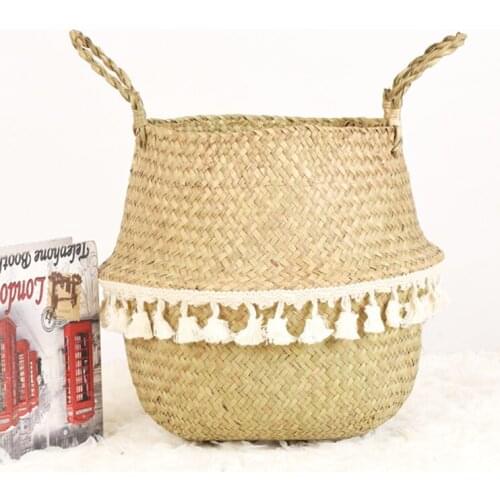 Handmade Wicker Storage Baskets Foldable Laundry Straw Seagrass Garden Flower Pot Planter Basket House decoration flower basket