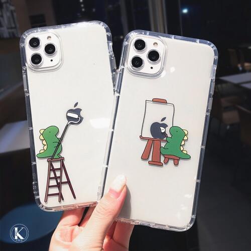 Cute Funny Cartoon Dinosaur Clear Phone Case For iPhone 11 Pro Max 12 mini X XS XR 7 8 Plus Transparent Shockproof Soft Cover