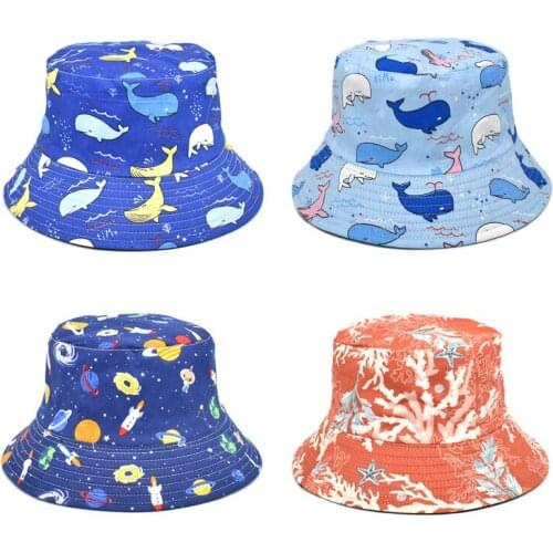 Women Summer Fisherman Hat European American Fashion Whale Print Bob Double-sided Basin Hat Trendy Men Sunscreen Panama Sun Hat