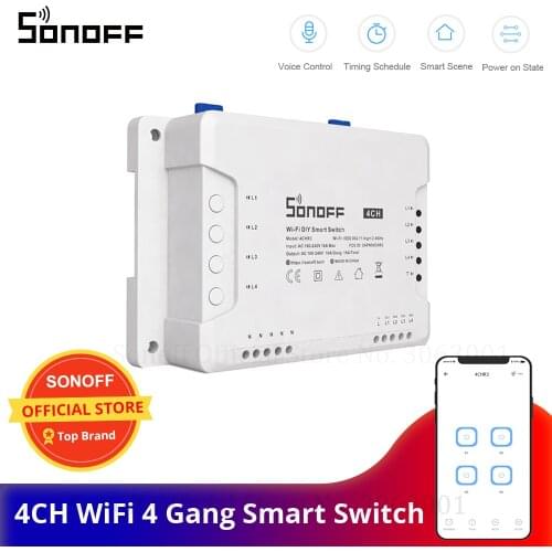 Sonoff 4CH Wifi Smart Switch Universal Remote Intelligent Switch Interruptor 4 Channel Din Rail Mounting Smart Home Wi-FI Switch