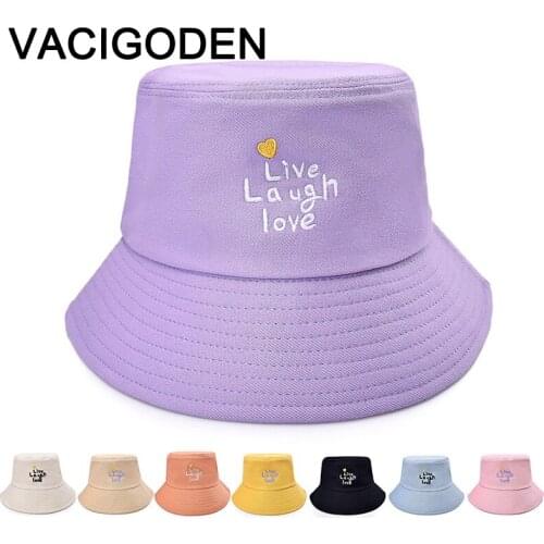 VACIGODEN Women Fashion Bucket Hat Love Letter Embroidered Sunbonnet Fedoras Outdoor Chapeau Fisherman Caps De Pescador Gorros