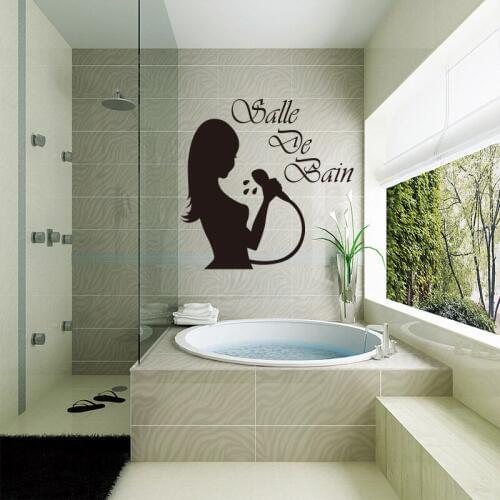 French bathroom vinyl wall stickers mural wall decals home decoration wall art wallpaper bathroom shower door decoration DW0699