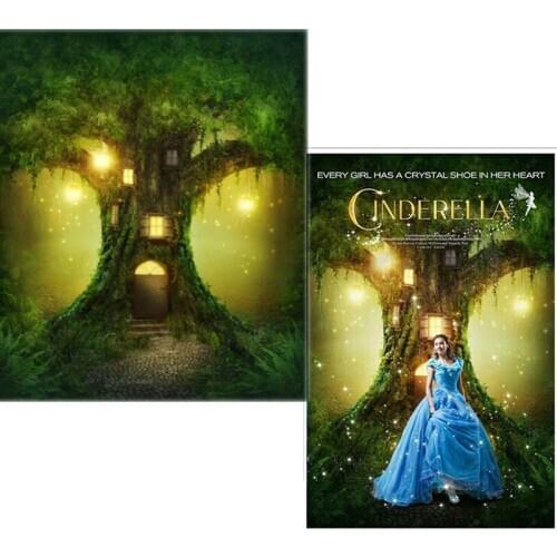 DAWNKNOW Vinyl Backdrops Photography Cinderella Fairy Tree House Forest Polyester Photo Background Children Photo Studio CM6757