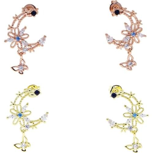 2021 Spring New Fashion Delicate Multi Shaped Cute Lovely Butterfly Flower Charm Iced Out Cubic Zirconia Women Dangle Earring