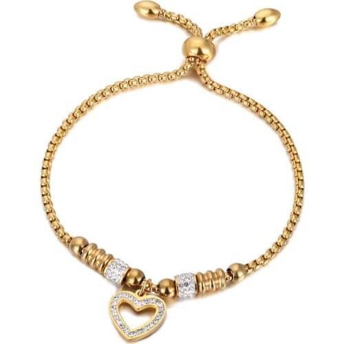 New Style Adjustable Size Heart Zircon Charm Bracelet Snake Chain Stainless Steel Women Bracelet Wedding Jewelry Memorial Gift