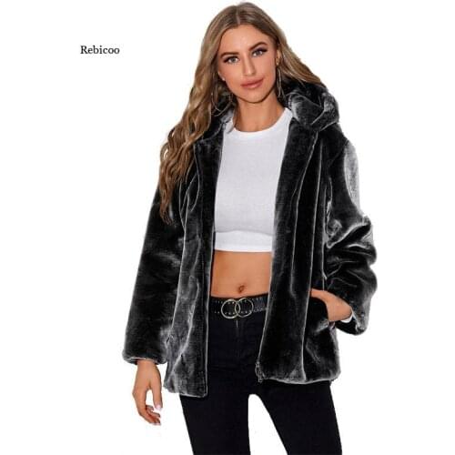 4Xl Plus Size Women Faux Fur Coat Thick Warm Hooded Soft Advanced Fake Fur Women Long Sleeve Elegant Women Overcoat Winter New