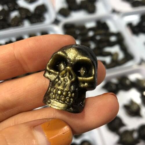 1PC Natural energy Golden obsidian stone carving skull pendant, the real healing, fate preventable