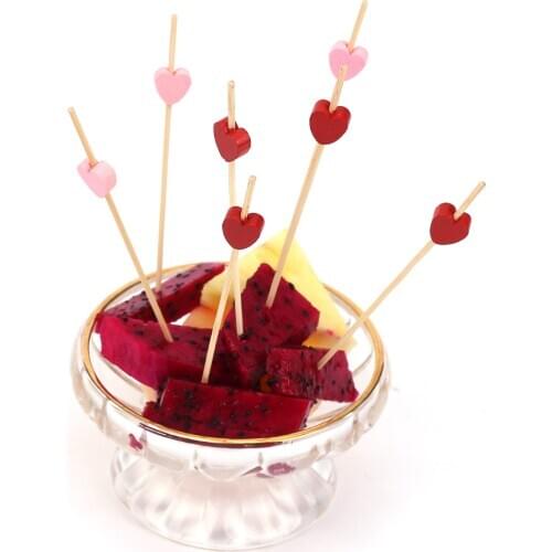 100Pcs 12cm Cocktail Picks Creative Handmade Heart Shape Bead Appetizer Picks Fruit Toothpicks Christmas Wedding Party Supplies