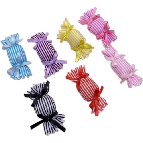 20pcs/lot 5.5*2cm Hand-stitched stripe cloth candy Appliques for DIY hair clip accessories and gift decoration
