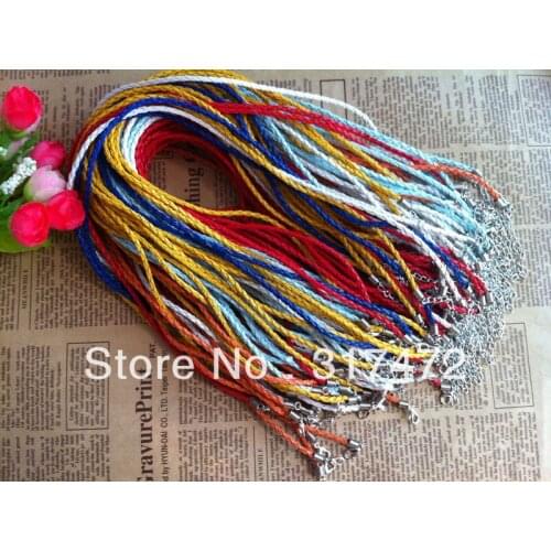 200pcs Mixed Color Braided PU Leather Cord Neckalce with Extended Chain Findings