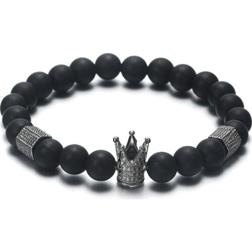 2020 New Trendy Lava Stone Pave Crown Charm Bracelet Bangle For Men Or Women Bracelets Party Jewelry Best Gift