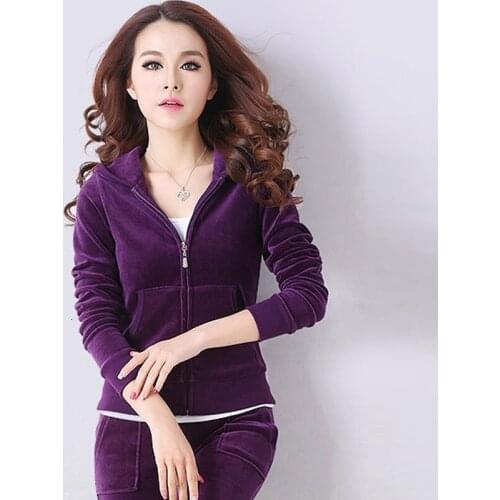 2021 Slim Velvet Tracksuit Women Hooded Zip Sweatshirt Korean Casual Two Piece Set Coat Tops And Pants Soft Home Clothing Femme