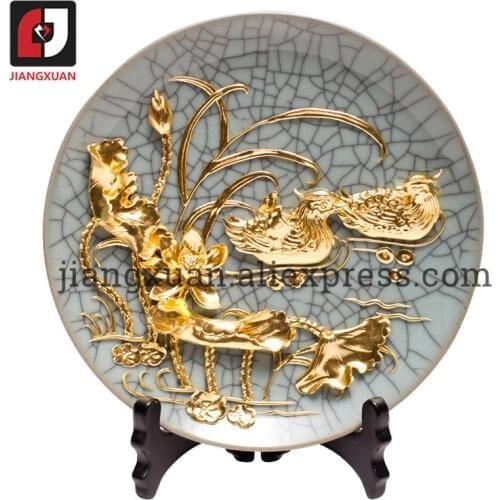24k gold foil home handicraft 8 inch decoration plate decoration for marriage
