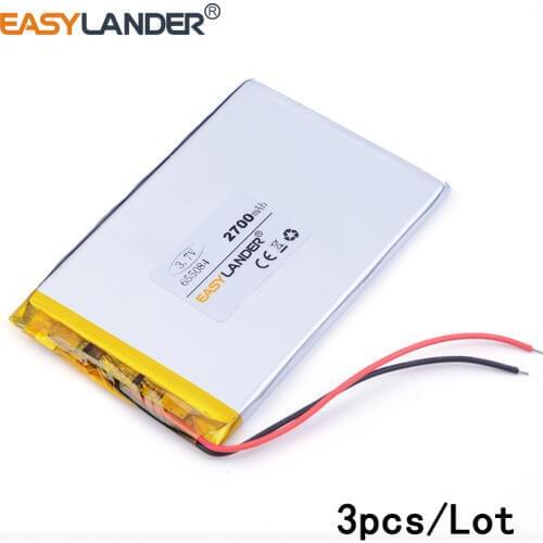3pcs /Lot 655084 2700mah 3.7v lithium Li ion polymer rechargeable battery mobile emergency power charging treasure battery phone