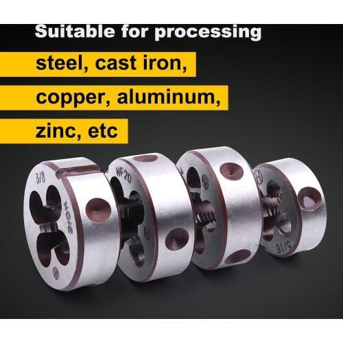 4PCS 5/16-24,3/8-24,7/16-20, 3/8-16 Right-handed Threading Dies For DIY DIE Alloy Steel Mold Manual Processing Threads