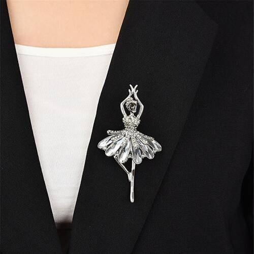 New Crystal Ballerina Dance Girl Brooch Pin Angel Dancer Dancing Pins Brooches Jewelry for Valentines Day Gifts