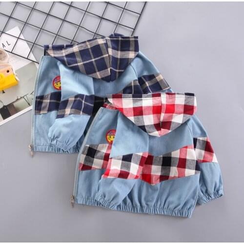 IENENS Kids Jeans Coat Baby Soft Denim Clothes Plaid Hooded Jackets Boys Clothing 1 2 3 4 Y Child Outerwear Girl Zipper Overcoat