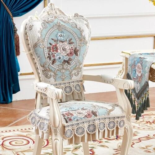European Lace Jacquard Chair Cover Home Decoration Dining Chair Cushion Cover Backrest Set Non-slip Universal Chairs Covers