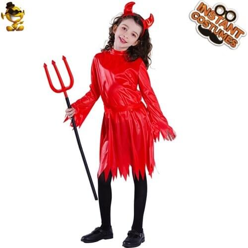 New Style Halloween Devil Girls Costumes Cosplay Red Cute Evil Dresses Holiday Party Fancy Dress Carnival Kids Costumes