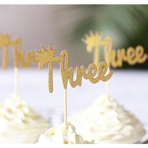Customised Three with Crown glitter Cupcake Toppers /Personalised 3 years old birthday Toppers Party Decorations birthday party