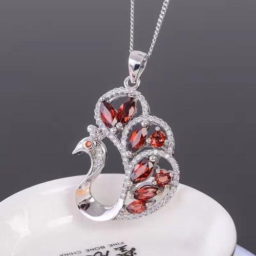 Cartoon personality style, little swan, 925 silver, natural garnet, woman gems, quality assurance