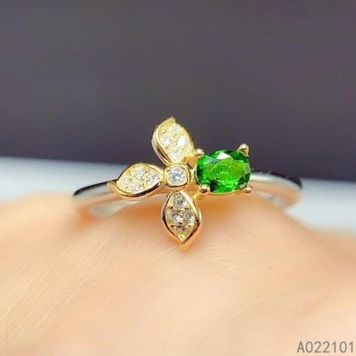 KJJEAXCMY fine jewelry S925 sterling silver inlaid natural Diopside girl lovely ring support test Chinese style hot selling