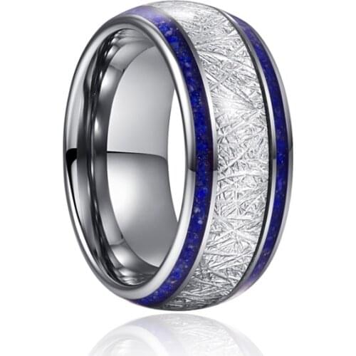 8mm Imitation Meteorite Lapis Lazuli Tungsten Carbide Ring Mens Carbon Wedding Ring Gift