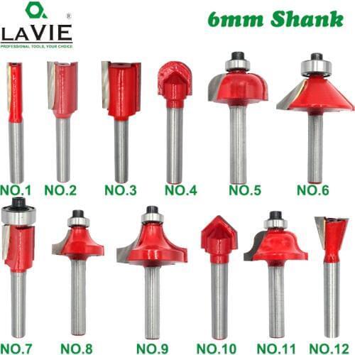 1pc 6mm Shank Router Bit Straight T Bit V Flush Trimming Cleaning Round Corner Cove Box Bits Milling Cutter for Wood MC06010
