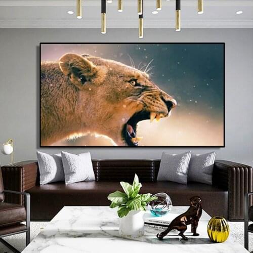 Hot Selling Golden Ferocious Leopard Canvas Painting Modern Animal Posters and Prints Picture for Living Room Cuadros Home Decor