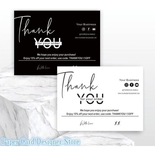 Minimalist Thank You for your order card Business Thank you Card, Customer thank you note thank you for your purchase card black